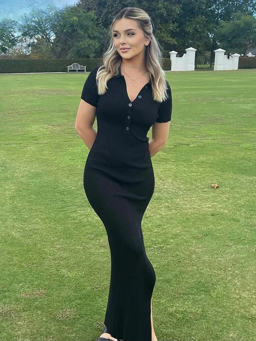 Chic Black Polo Midi Dress – Effortless Fit, Elegant Mood