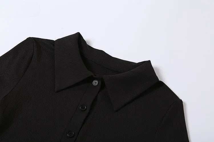 Chic Black Polo Midi Dress – Effortless Fit, Elegant Mood