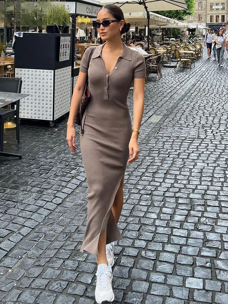 Chic Black Polo Midi Dress – Effortless Fit, Elegant Mood