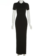 Chic Black Polo Midi Dress – Effortless Fit, Elegant Mood