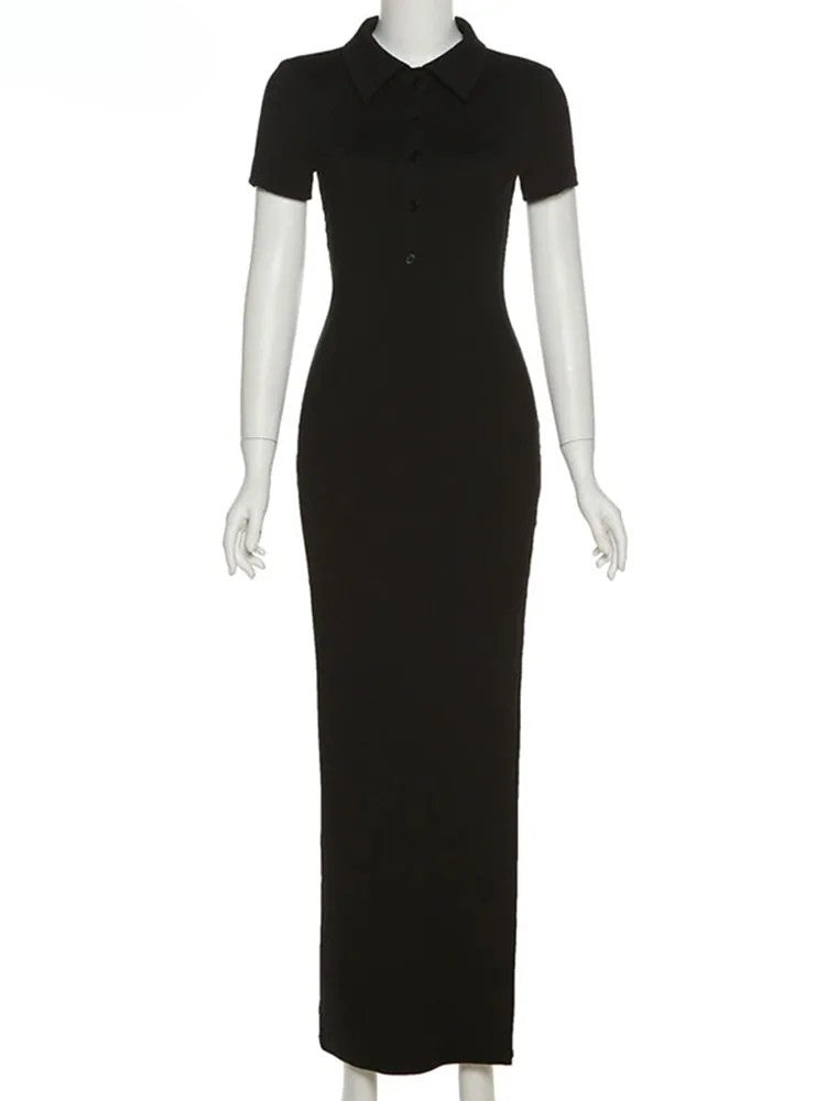 Chic Black Polo Midi Dress – Effortless Fit, Elegant Mood