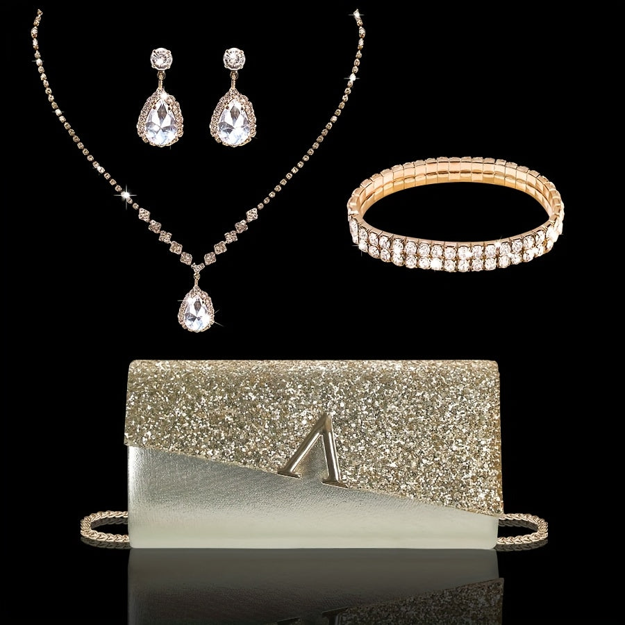 Blue & Gold Luxury Jewellery & Clutch Set – Necklace, Earrings, Bracelet & Evening Bag