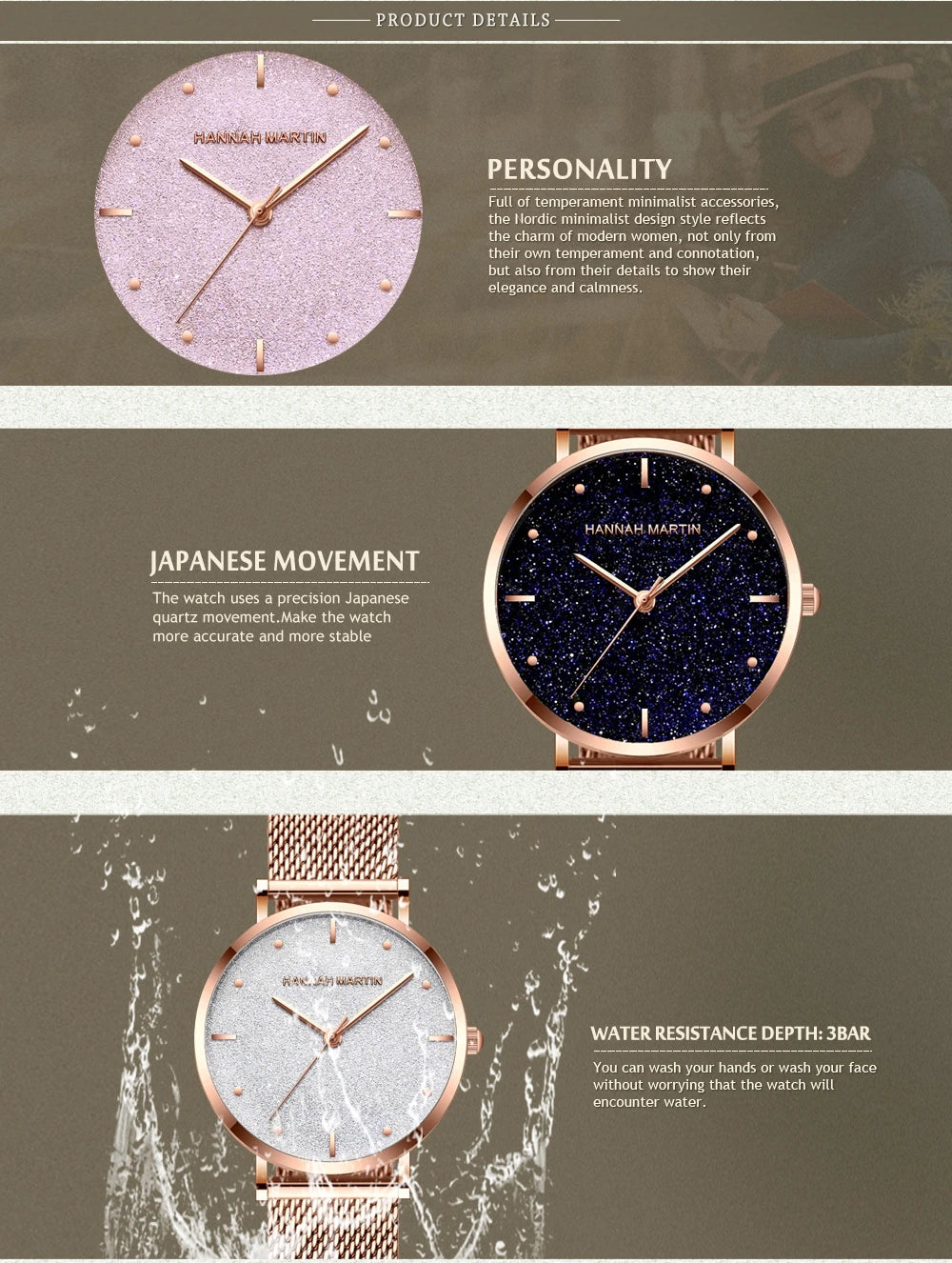 Hannah Martin Rose Gold Mesh Watch – Elegant Women’s Luxury Timepiece