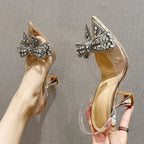 Sparkling Bow Transparent Stiletto Heels – Glamorous Evening Shoes