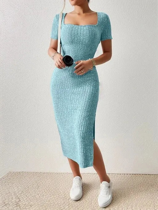 Square Neck Short Sleeve Midi Dress – Light, Flattering & Effortlessly Chic for Summer