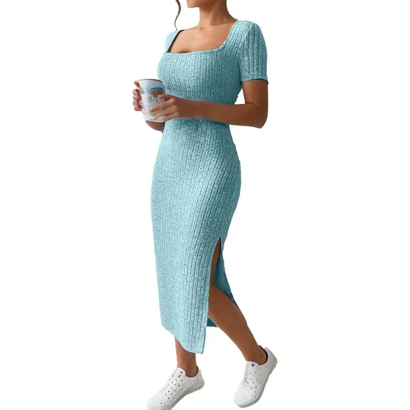 Square Neck Short Sleeve Midi Dress – Light, Flattering & Effortlessly Chic for Summer