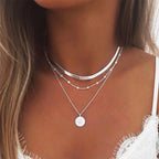 Elegant Layered Circle Pendant Necklace – Gold & Silver