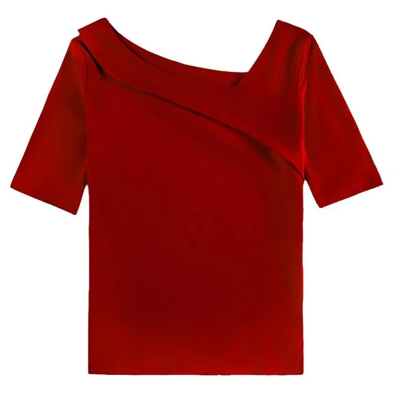 Elegant Off-Shoulder Red Blouse – Sophisticated Women’s Spring Summer Top