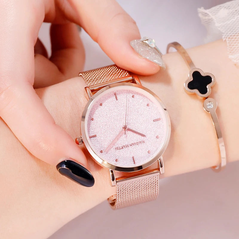 Hannah Martin Rose Gold Mesh Watch – Elegant Women’s Luxury Timepiece