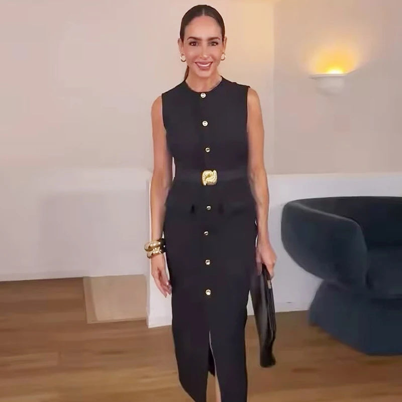 Elegant Sleeveless Belted Button-Down Midi Dress – Chic Summer & Spring Workwear UK