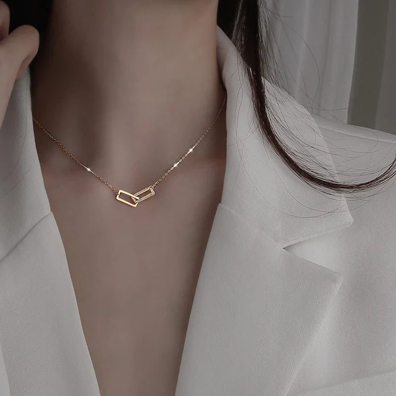 Elegant Interlocking Necklace – Rectangle & Round Designs