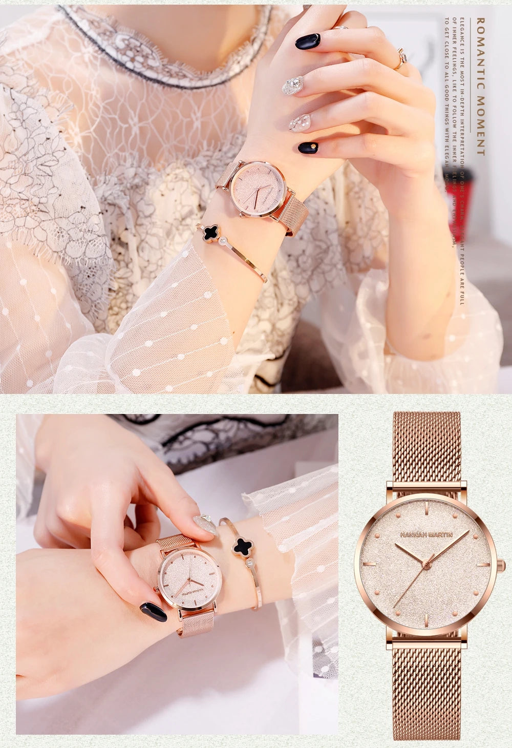 Hannah Martin Rose Gold Mesh Watch – Elegant Women’s Luxury Timepiece