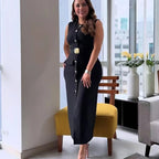 Elegant Sleeveless Belted Button-Down Midi Dress – Chic Summer & Spring Workwear UK