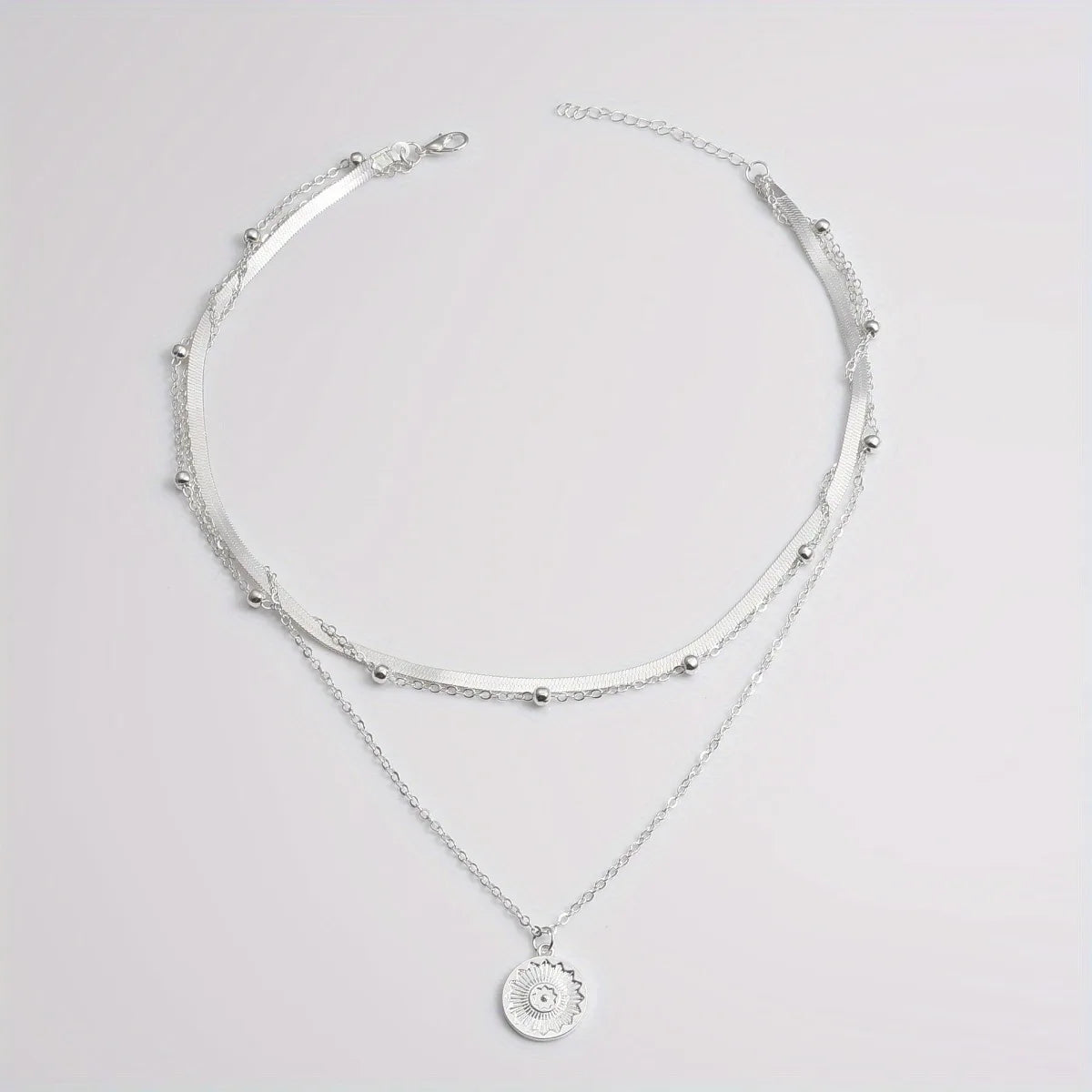Elegant Layered Circle Pendant Necklace – Gold & Silver