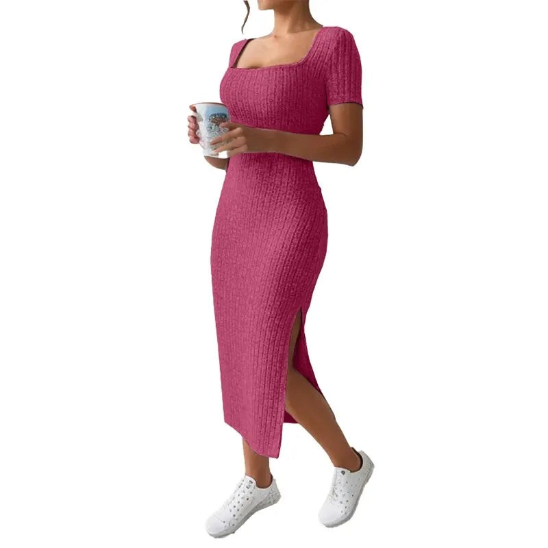 Square Neck Short Sleeve Midi Dress – Light, Flattering & Effortlessly Chic for Summer