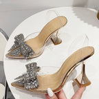 Sparkling Bow Transparent Stiletto Heels – Glamorous Evening Shoes