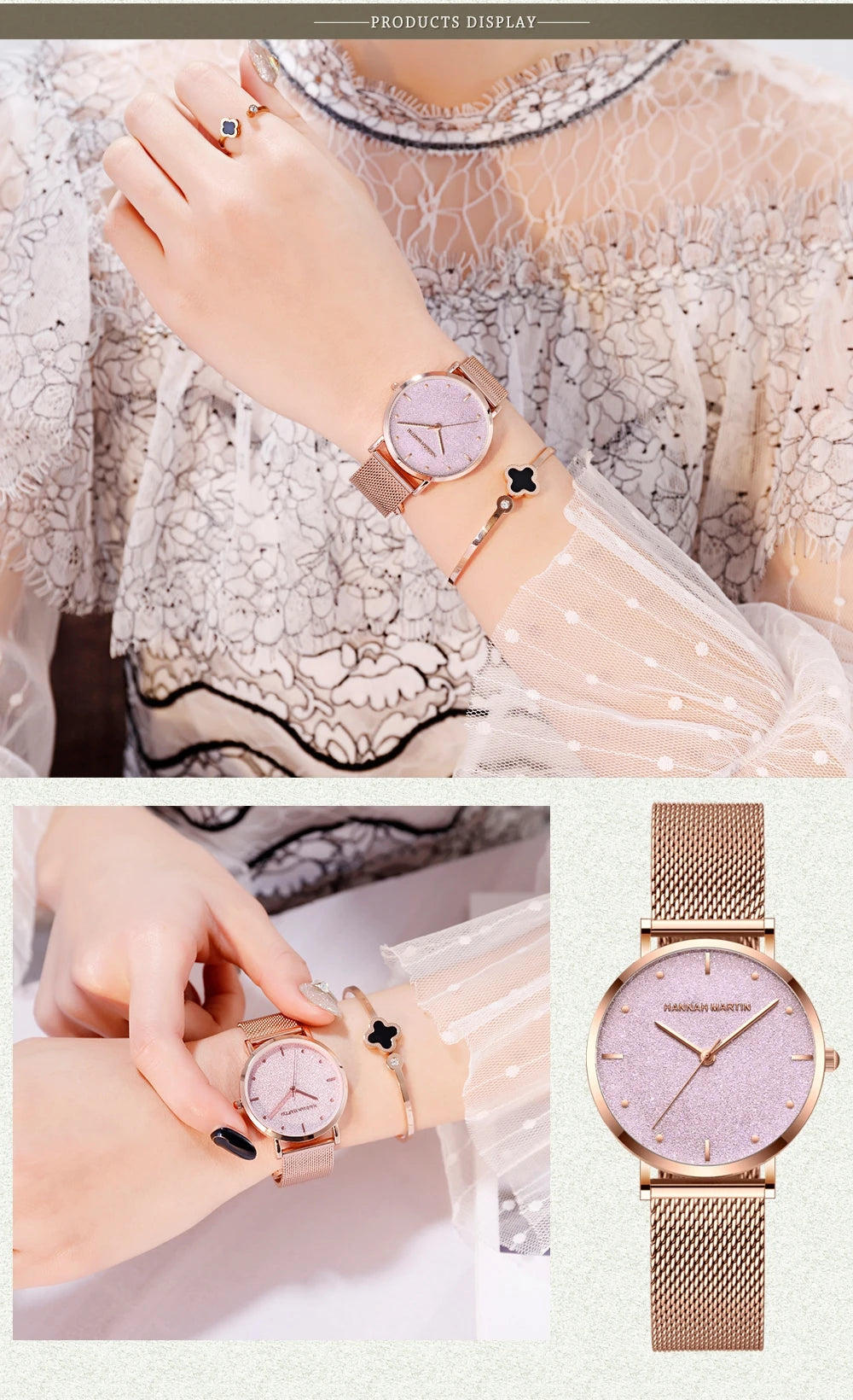 Hannah Martin Rose Gold Mesh Watch – Elegant Women’s Luxury Timepiece