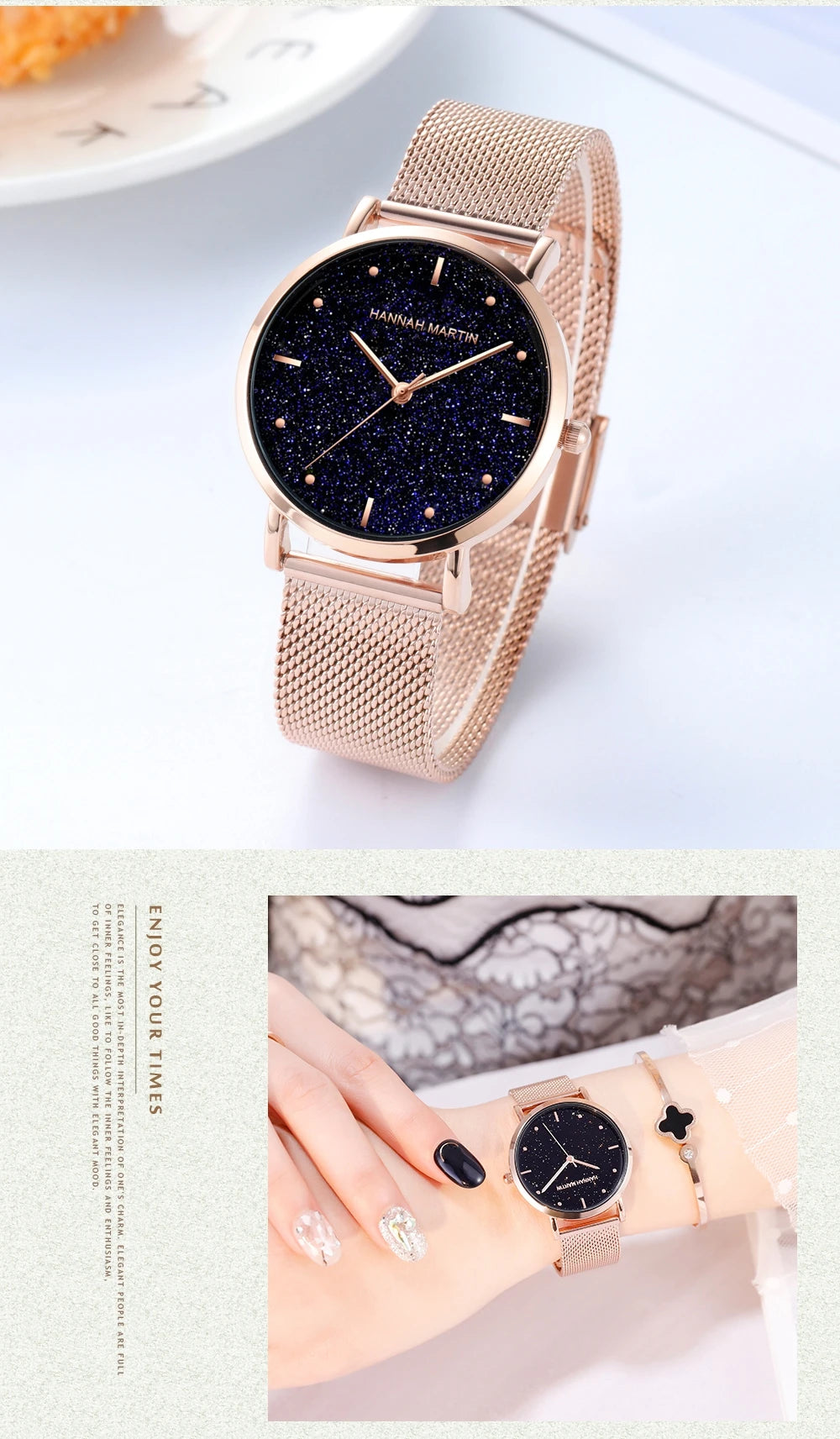 Hannah Martin Rose Gold Mesh Watch – Elegant Women’s Luxury Timepiece