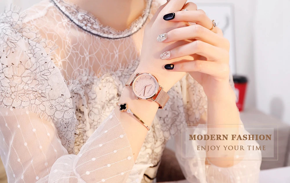 Hannah Martin Rose Gold Mesh Watch – Elegant Women’s Luxury Timepiece