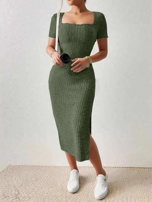 Square Neck Short Sleeve Midi Dress – Light, Flattering & Effortlessly Chic for Summer