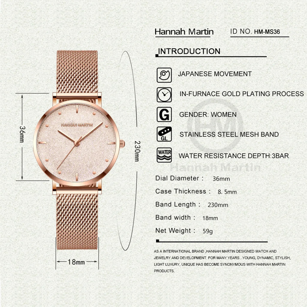 Hannah Martin Rose Gold Mesh Watch – Elegant Women’s Luxury Timepiece