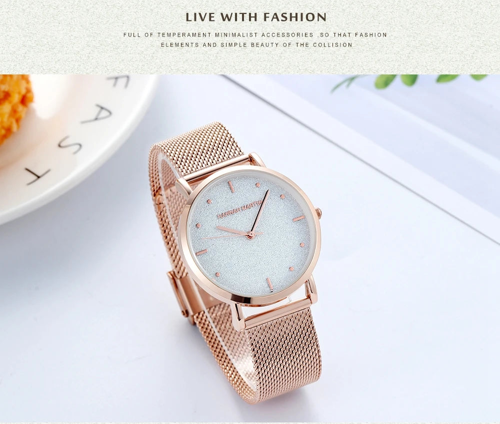 Hannah Martin Rose Gold Mesh Watch – Elegant Women’s Luxury Timepiece