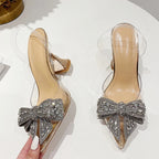 Sparkling Bow Transparent Stiletto Heels – Glamorous Evening Shoes