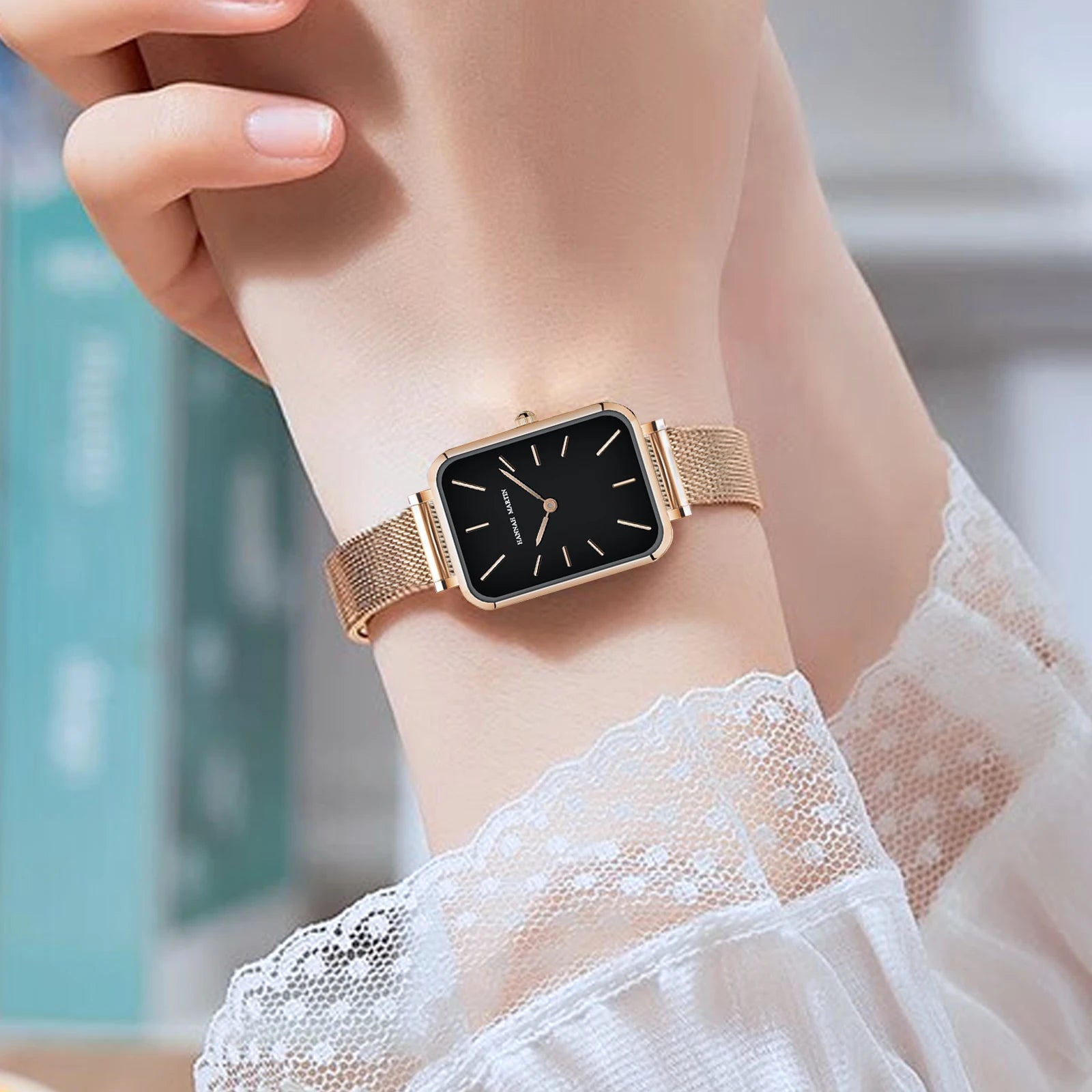 Elegant Square Dial Mesh Strap Watch – Multiple Colours