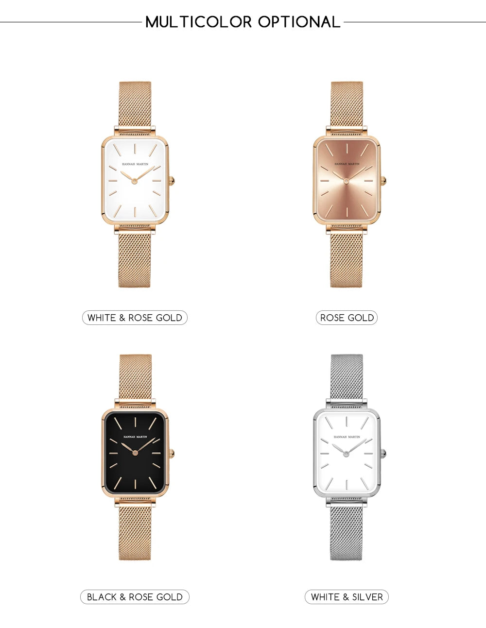 Elegant Square Dial Mesh Strap Watch – Multiple Colours