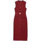 Elegant Sleeveless Belted Button-Down Midi Dress – Chic Summer & Spring Workwear UK