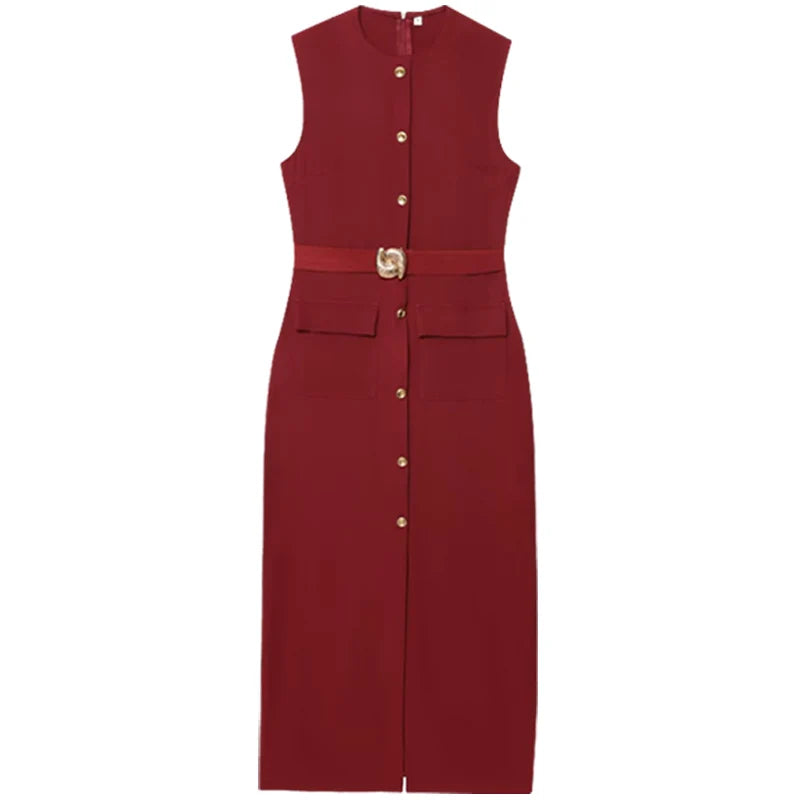 Elegant Sleeveless Belted Button-Down Midi Dress – Chic Summer & Spring Workwear UK