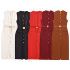 Elegant Sleeveless Belted Button-Down Midi Dress – Chic Summer & Spring Workwear UK