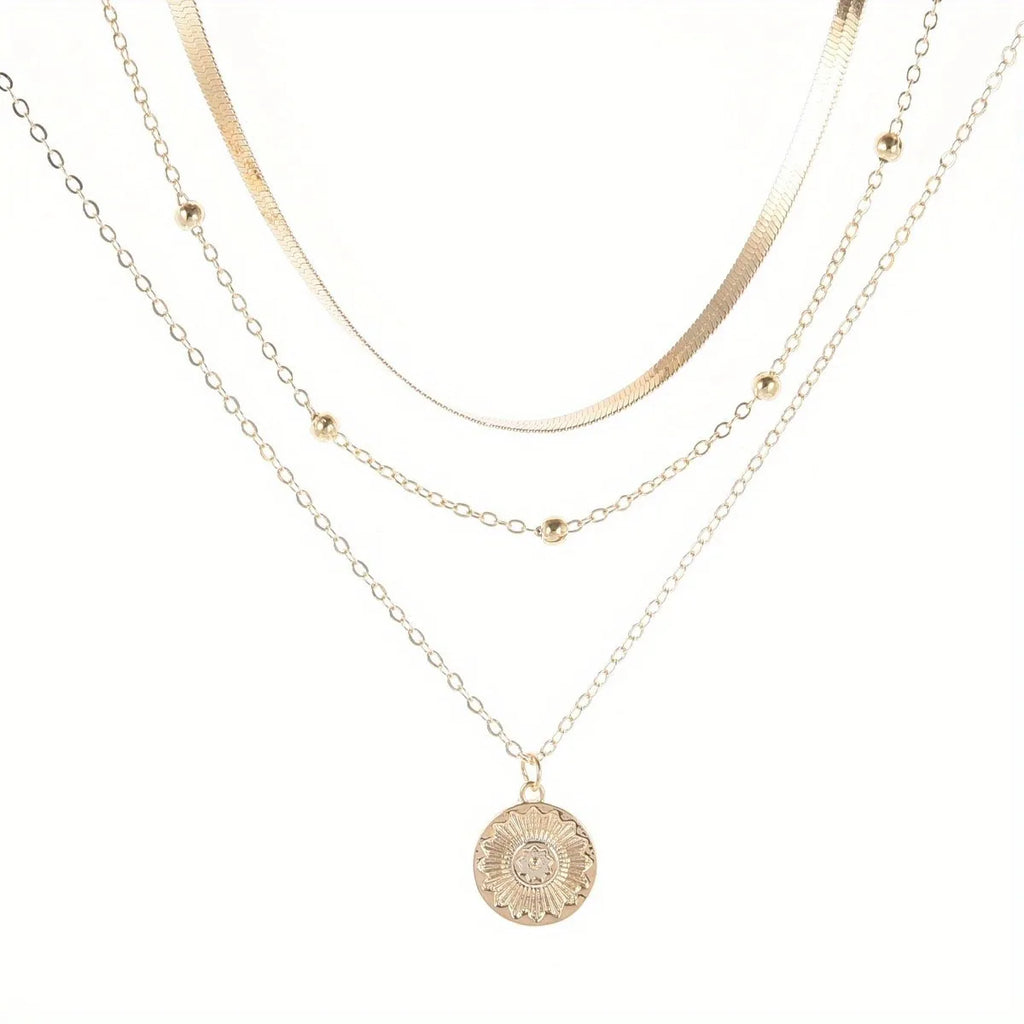 Elegant Layered Circle Pendant Necklace – Gold & Silver