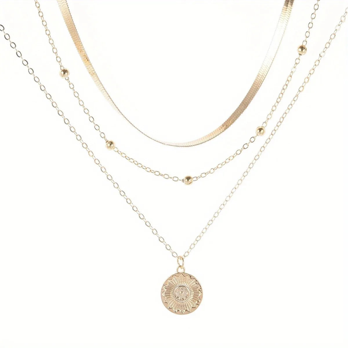 Elegant Layered Circle Pendant Necklace – Gold & Silver