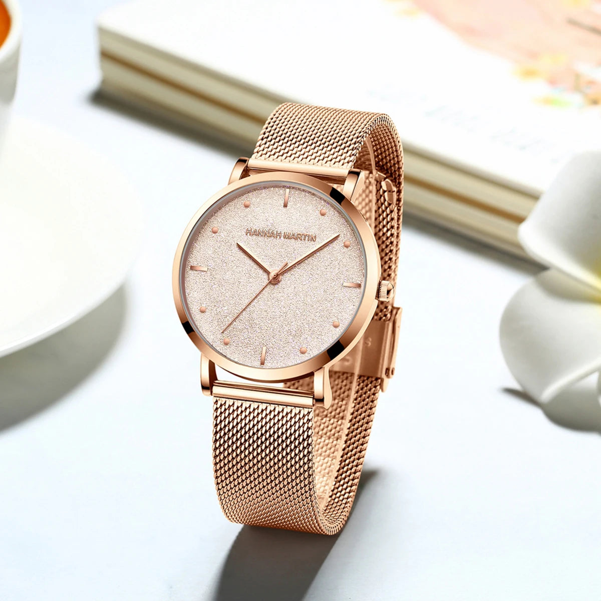 Hannah Martin Rose Gold Mesh Watch – Elegant Women’s Luxury Timepiece