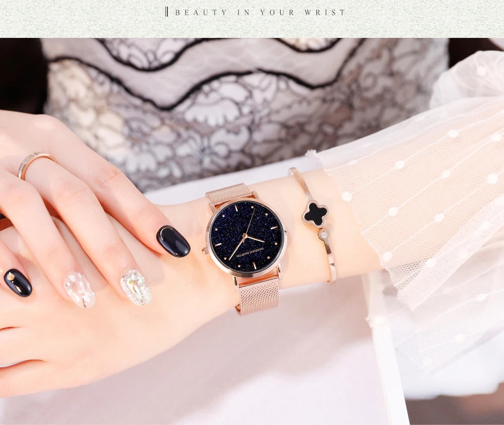 Hannah Martin Rose Gold Mesh Watch – Elegant Women’s Luxury Timepiece
