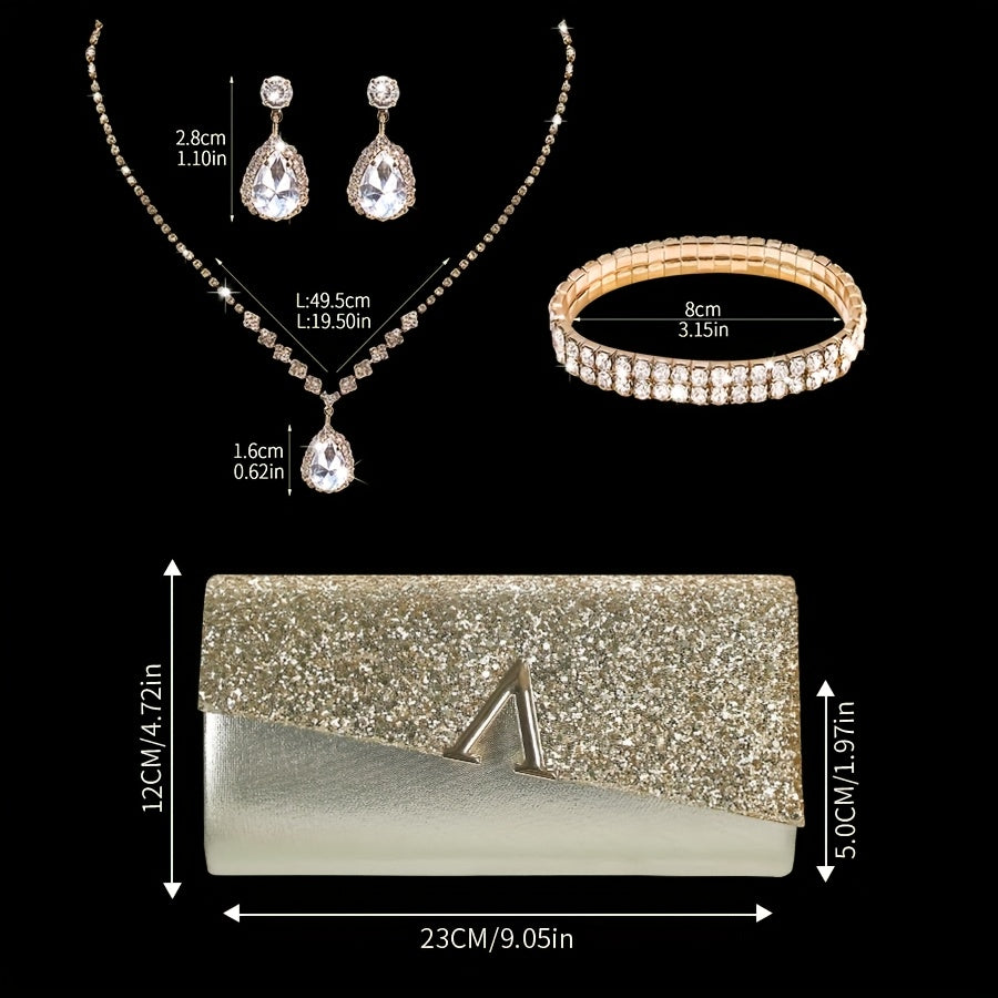Blue & Gold Luxury Jewellery & Clutch Set – Necklace, Earrings, Bracelet & Evening Bag
