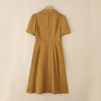 Pleated Midi Dress for Women – Elegant Office Style with Notched Collar
