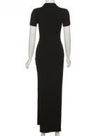 Chic Black Polo Midi Dress – Effortless Fit, Elegant Mood