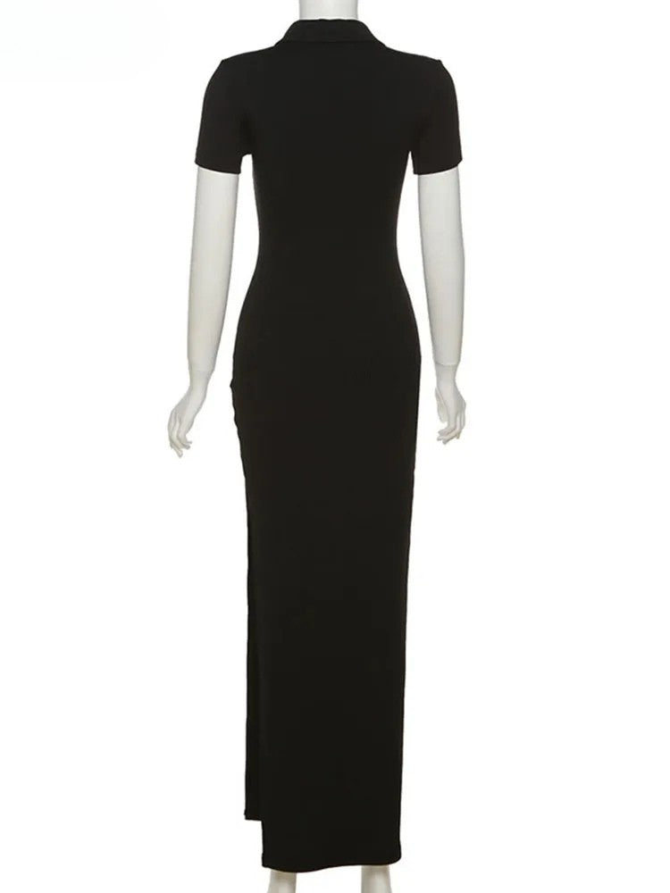 Chic Black Polo Midi Dress – Effortless Fit, Elegant Mood