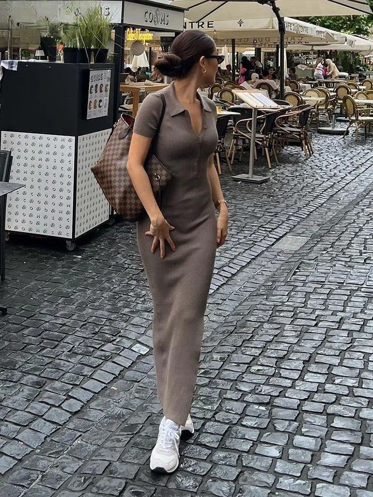 Chic Black Polo Midi Dress – Effortless Fit, Elegant Mood